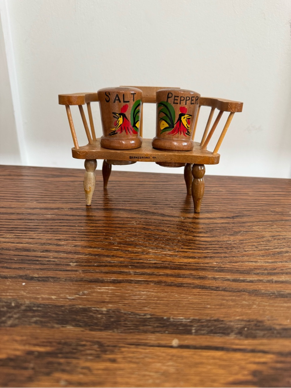 Barnesboro Wooden Salt and Pepper Set with Rooster Design - Brown